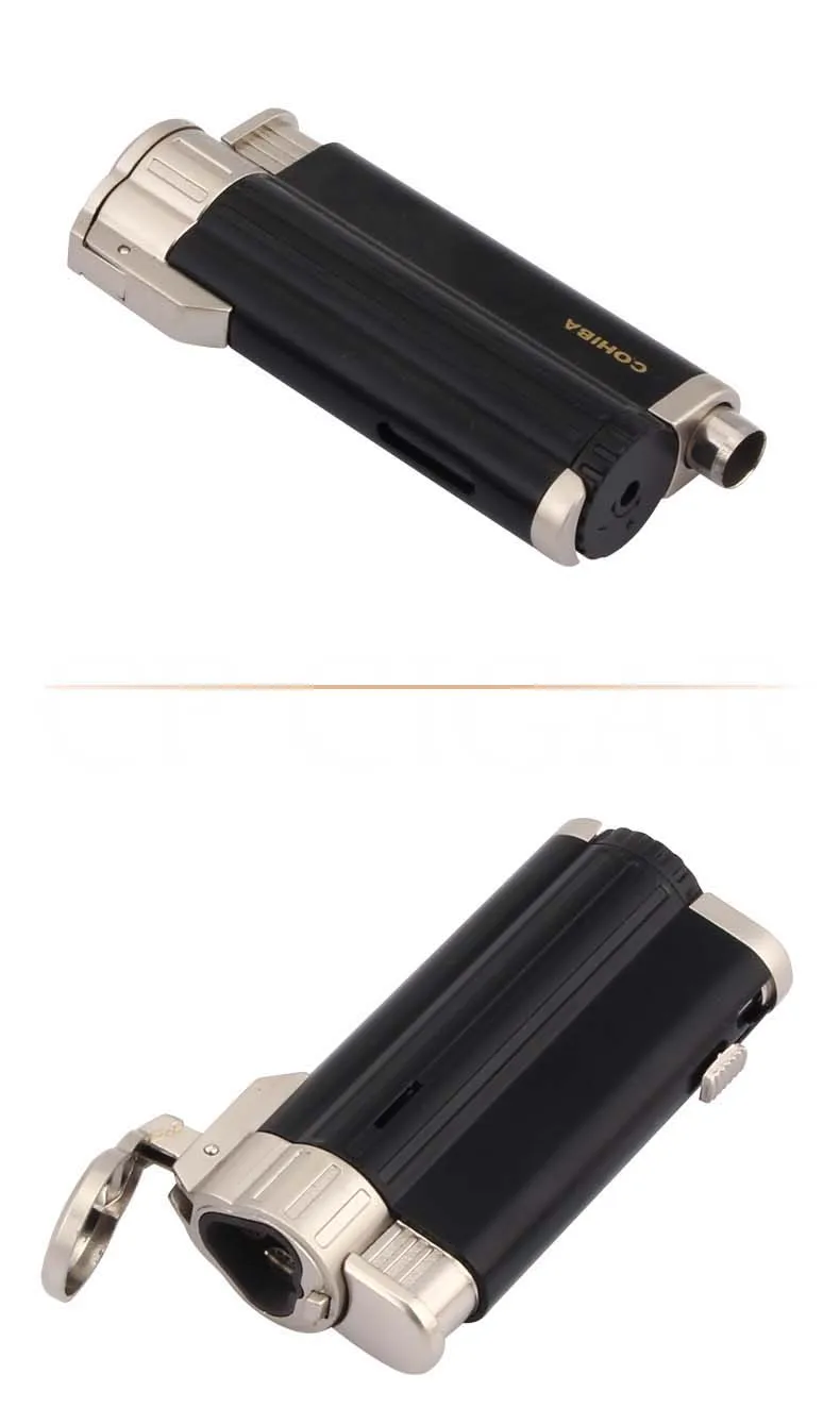COHIBA карманные зажигалки для сигар 3 струйный фонарь ветрозащитная зажигалка бутан металлическая портативная Зажигалка для прикуривателя многоразовая W/Подарочная коробка