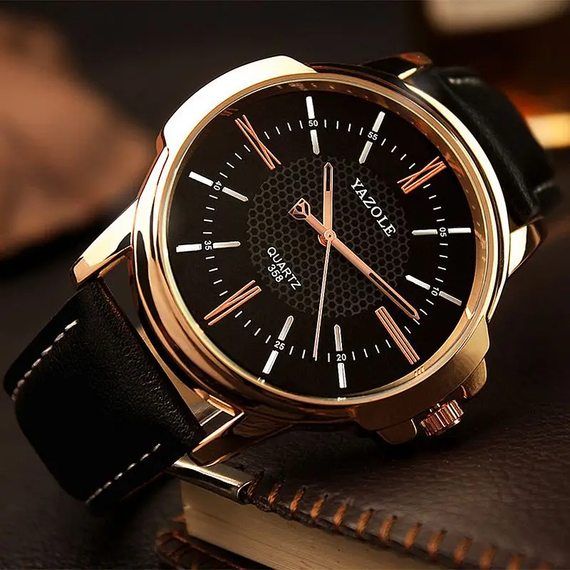 

YAZOLE Men's Fashion Watches Top Brand Business Male Watch Waterproof Leather Roman Luxury Wristwatch Clock Relogio Masculino