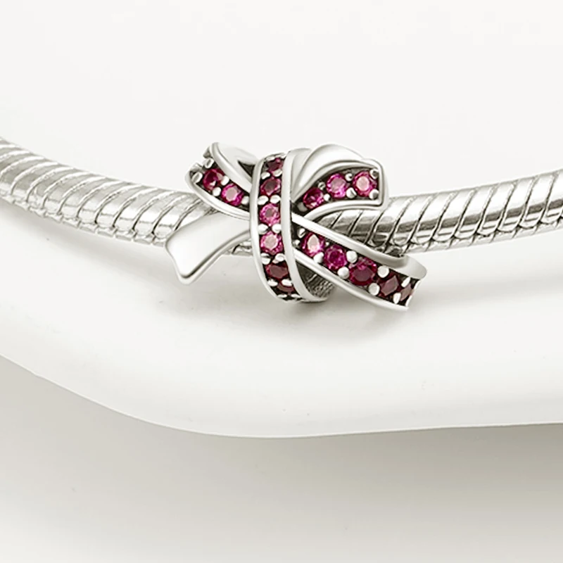 

Genuine 925 Sterling Silver Purple Zircon Bow-shaped Beads Suitable For Original Pandora Bracelet Ladies Fashion Jewelry DIY