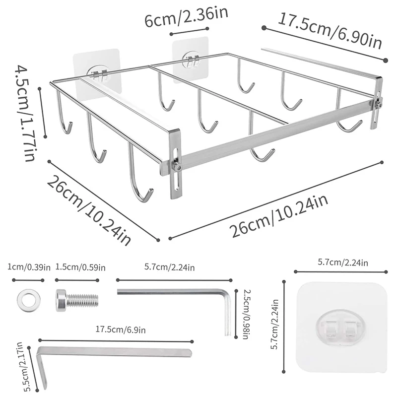 

Adjustable Mug Rack Coffee Mug Holder with Extra Large Hook Distance Fit 1.18 Inch -1.96 Inch Thickness Cabinet