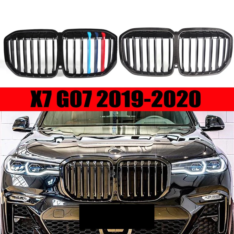 1set Carbon/GlossBlack/Tricolor Car Front Bumper Racing Grille For BMW X7 G07 NEW 2019 2020 M Power Performance Accessorie