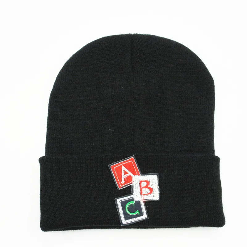 

Abc Letter Embroidery Thicken Knitted Hat Winter Warm Hat Skullies Cap Beanie Hat for Men and Women 238