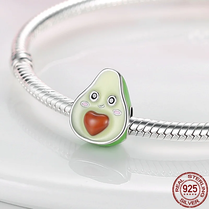 Qikaola silver color Jewelry Green Enamel Avocado Fruit Charm for Original Silver Bracelet Women Making C129 | Украшения и