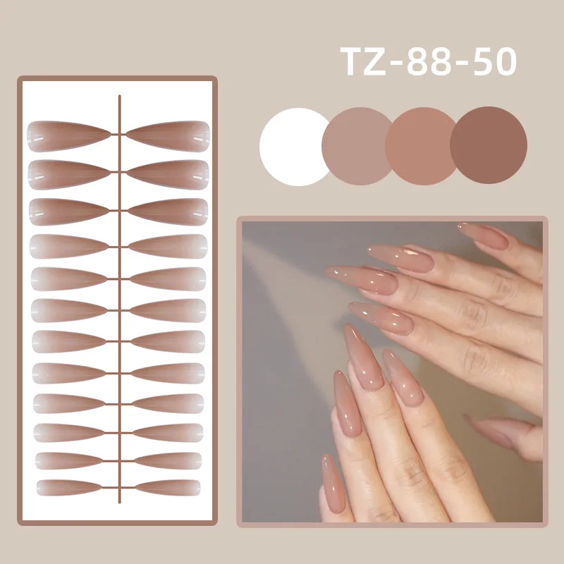 

24PCS Khaki Nude False Nails Tips Long Ballerina Pure Color Fake Nails Coffin Full Cover Nail tips XXL With Designs Stiletto