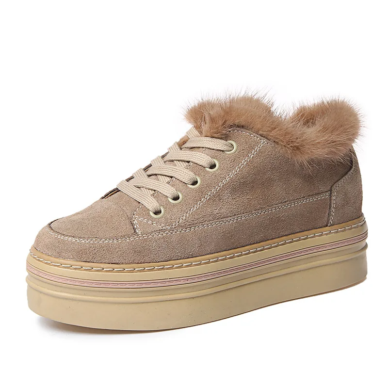 Зимние стильные роскошные кожаные женские туфли на платформе повседневные