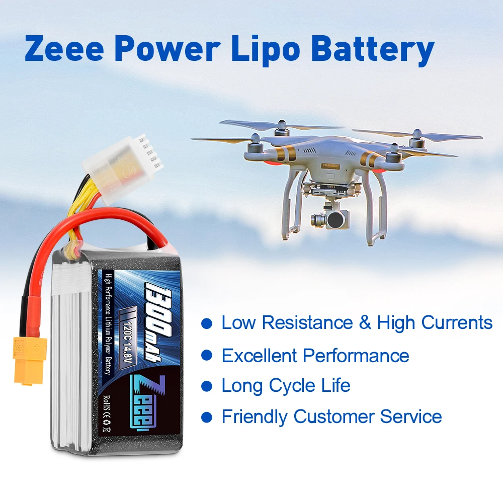 2 шт. Zeee Lipo батарея 14,8 V 120C 1300mAh 4S графеновая батарея с разъемом XT60 для FPV гоночный Дрон Квадрокоптер RC автомобиль самолет