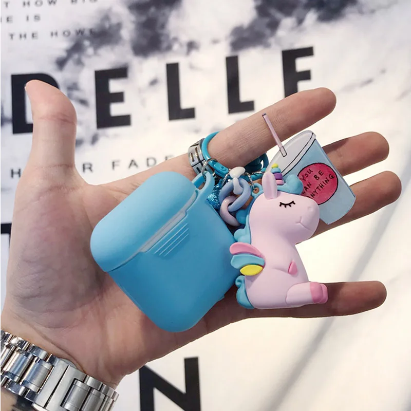 Мультяшный брелок для Apple AirPods 1 чехол милый единорог куклы брелоки силиконовый