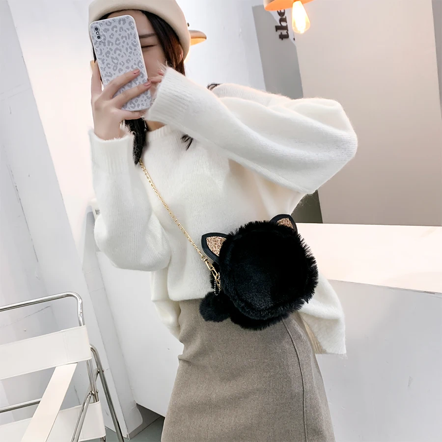 

Chain Women's Handbag Winter Plush Crossbody Bags for Women 2021 Female Fashion Shoulder Bag PU Leather Hand Bags Handbags Purse