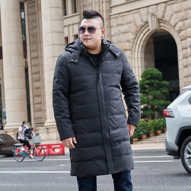 Мужское зимнее пальто большого размера длинное теплое с капюшоном мужская
