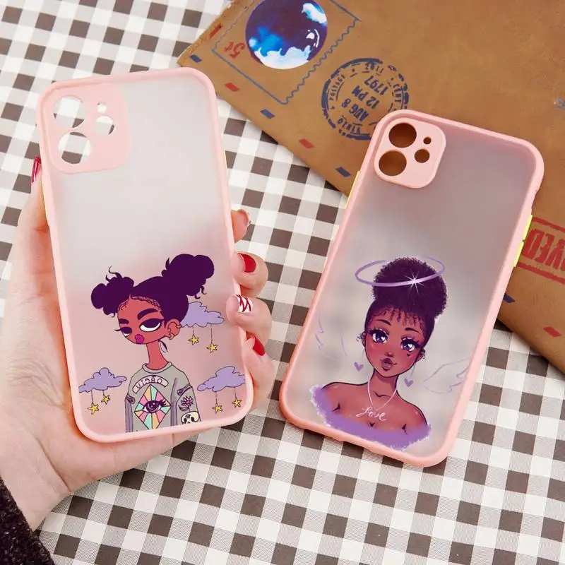 

melanin Girl art african woman Phone Case matte transparent For iphone 7 8 11 12 13 plus mini x xs xr pro max cover