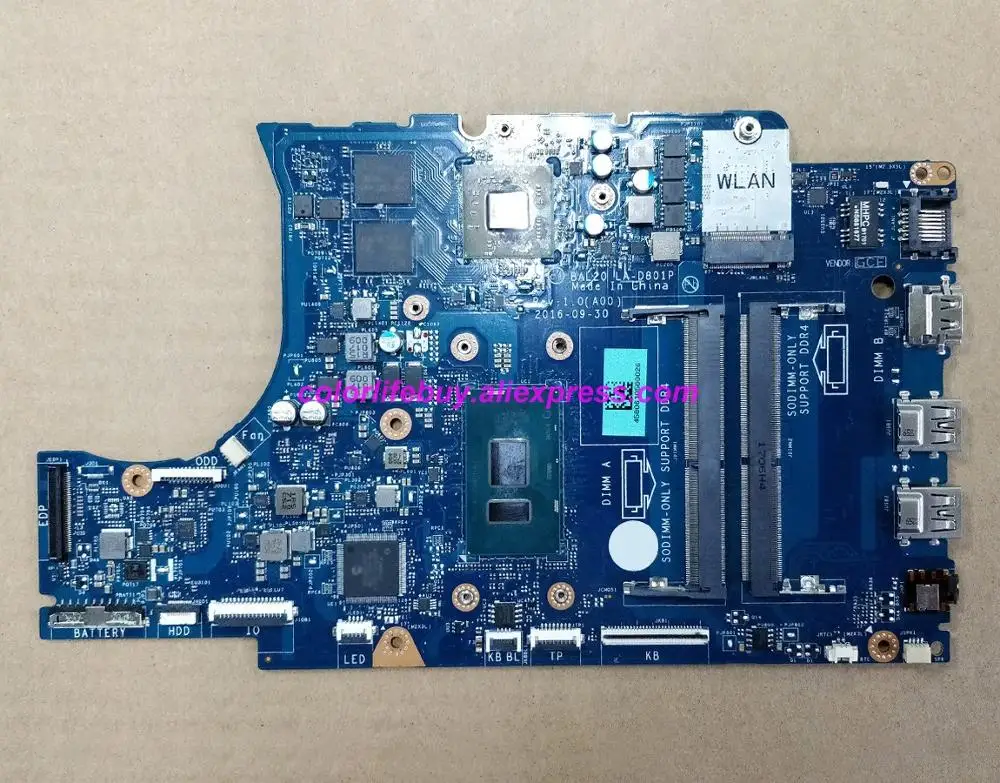 

Genuine CN-02PVGT 0J2PVGT 2PVGT w i5-7200U 216-0889018 BAL20 LA-D801P Laptop Motherboard for Dell Inspiron 5567 5767 Notebook PC