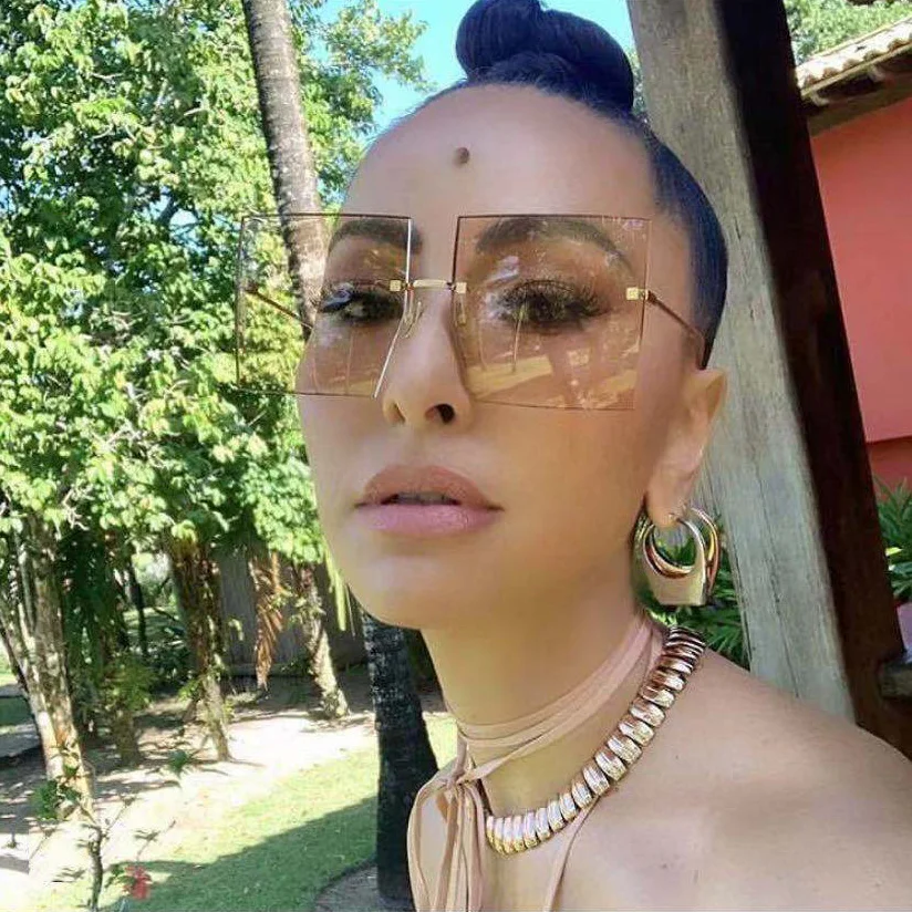 Очки солнцезащитные женские квадратные без оправы модные пикантные солнечные