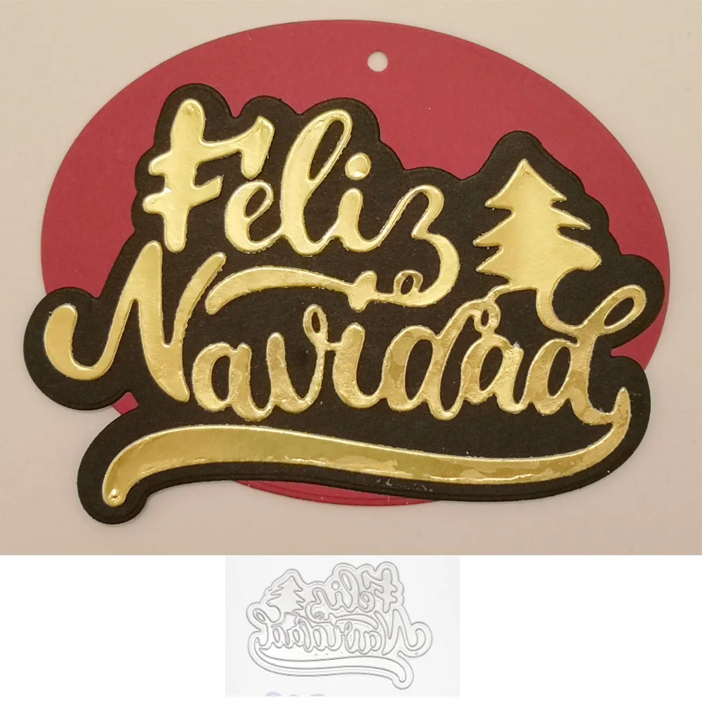 

Испания слово "Feliz Navidad" ремесленные штампы для резки металла Скрапбукинг Тиснение бумажная карта шаблон Трафарет DIY Новые штампы для 2020