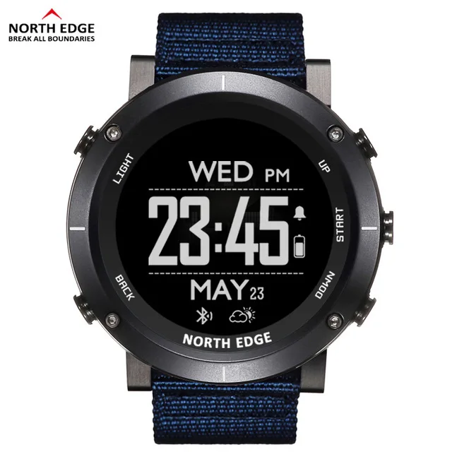 RANGE B Blue nylon NORTH EDGE, мужские спортивные часы, компас, альтиметр, термометр, барометр, пульсометр, шагомер, цифровые часы для бега, пешего туризма, альпинизма - Цвет: RANGE B Blue nylon