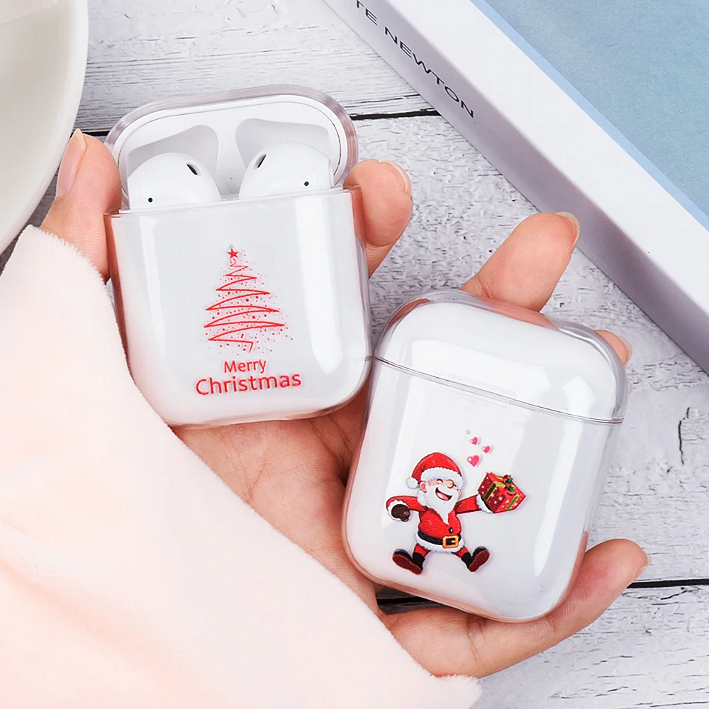 Рождественский чехол для наушников Apple Airpods жесткий из поликарбоната 2 1 с