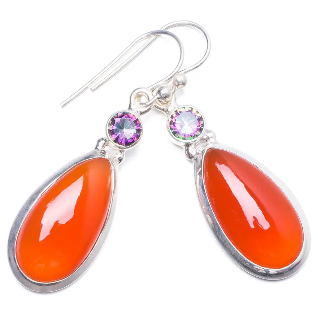 Натуральные сердолические и мистический топаз ручной работы уникальные серьги