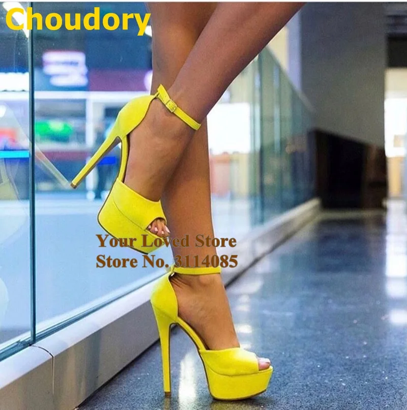 Choudory/оранжевые замшевые босоножки на платформе Неоновые желтые зеленые летние