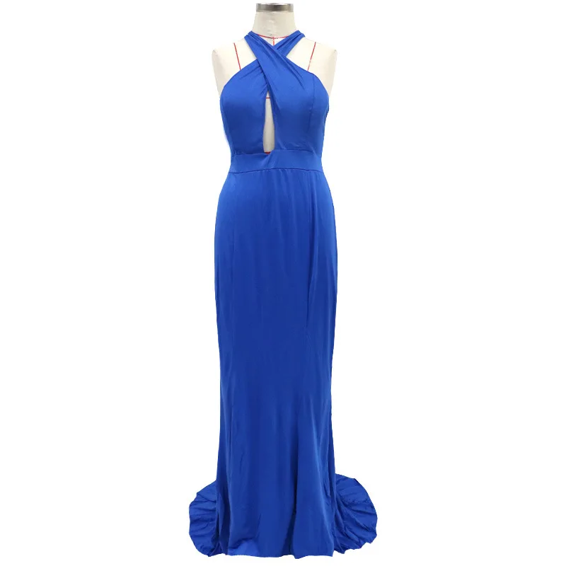 

Summer Vestido de festa Sexy Women Bandage Backless Blue Floor Length Mermaid Evening Long Party Maxi dress female