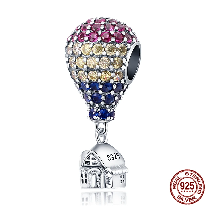 

New 925 Sterling Silver Colorful Pendant Hot air Balloon Fit Original 3mm Bracelet&Bangle Making Fashion DIY Jewelry For Women