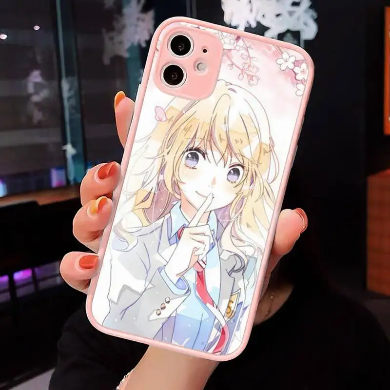 

Your lie in April Phone Case For iPhone 12 11 Mini Pro XR XS Max 7 8 Plus X Matte transparent Pink Back Cover