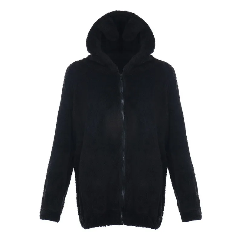 Женские флисовые толстовки с капюшоном милыми заячьими ушками на осень и зиму 2020