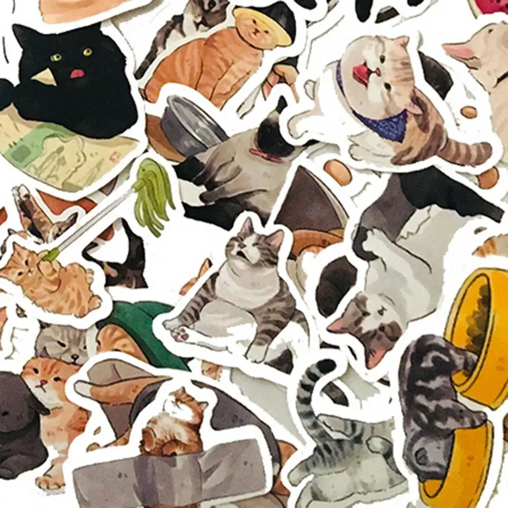

54Pcs Cartoon Stickers Cats Animal Printing Luggage Decoration Waterproof Cartoon PVC Stickers Luggage Decals for Diary