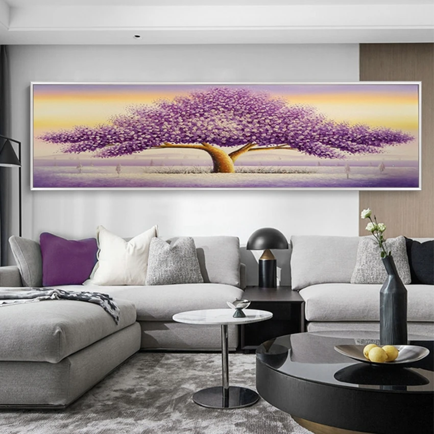 

Purple Flower Picture Art Hand Painted Modern Abstract Oil Painting On Canvas Wall Art For Living Room Home Decoration No Framed