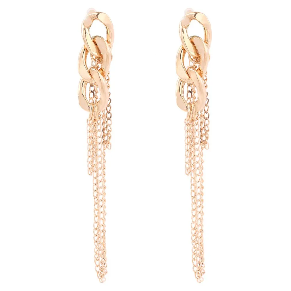 Мода 1 пара длинная цепочка для женщин Висячие серьги необычная Золотая кисточка