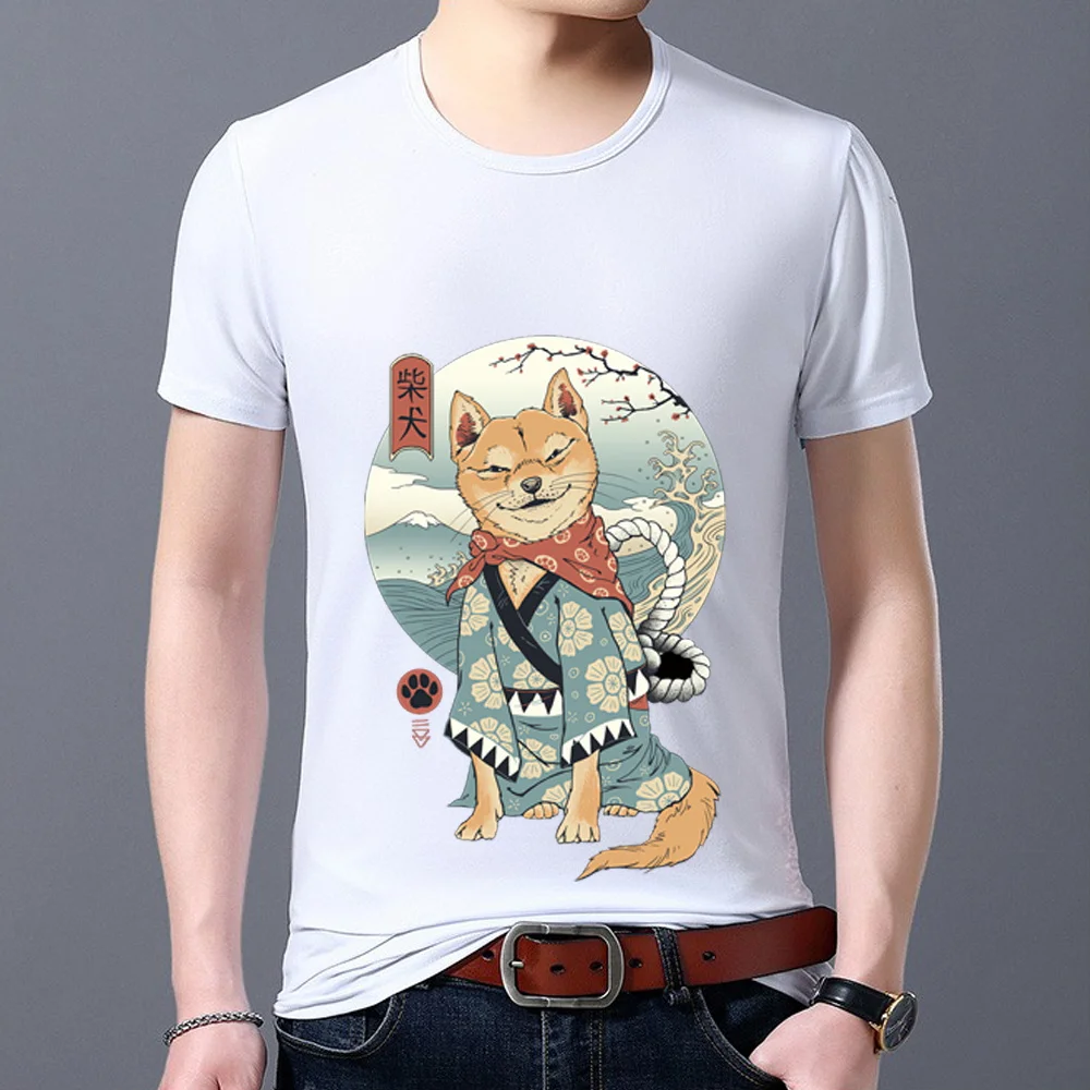 

Men's T-shirt Cute Dog Round Pattern Printing Trendy Commuter Casual All-match O-neck Young Men's Slim Short-sleeved Shirt