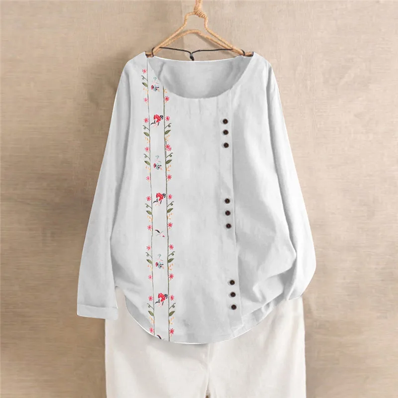 5XL Women Loose Button Plus Size Print Boho Tanic Shirt Casual o neck fashion new summer autumn hot Blouse Tops clothes