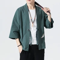 mens traditional tops fashion chinese style solid color crane embroidery lacing loose casual cardigan sun protection clothing