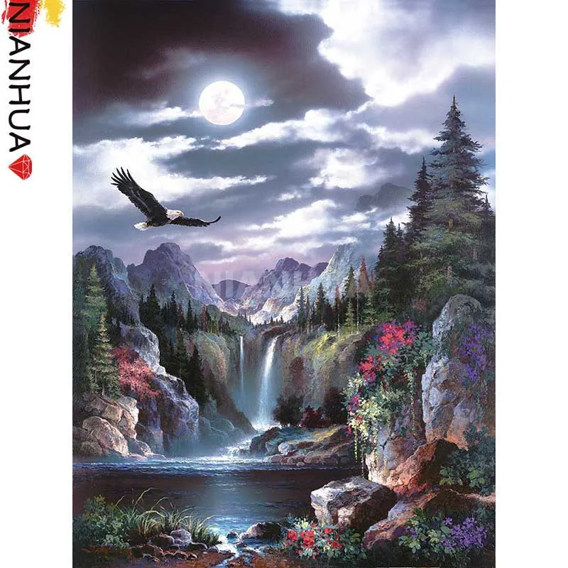 

Diamond Painting 5D DIY Scenery Waterfall Cliff Eagle Square Round Embroidery Hand Mosaic Kit Photo Mural Decoration