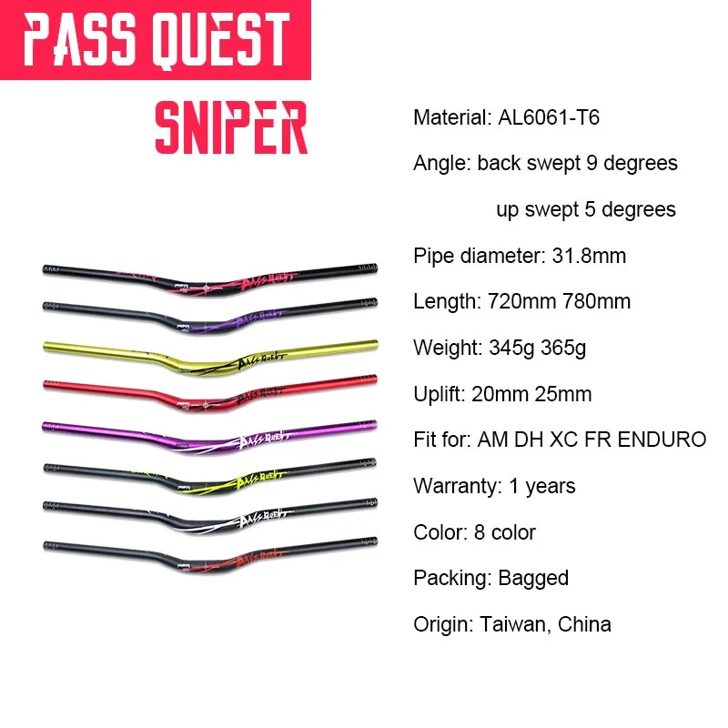 PASS QUEST велосипедный руль из алюминиевого сплава в форме Ласточки 720*20 мм 780*25 MTB
