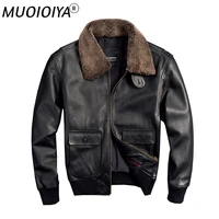 first layer cowhide air force flight suit mens genuine leather fur collar motorcycle jacket coat