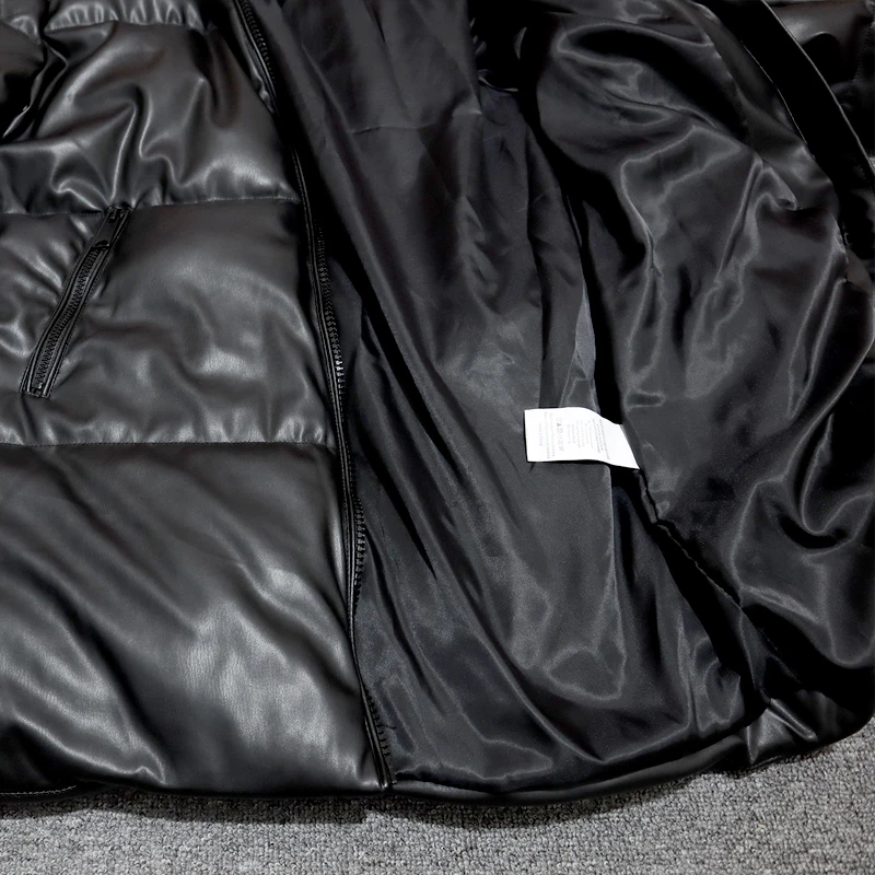 Куртка женская утепленная из искусственной кожи парка на молнии с капюшоном