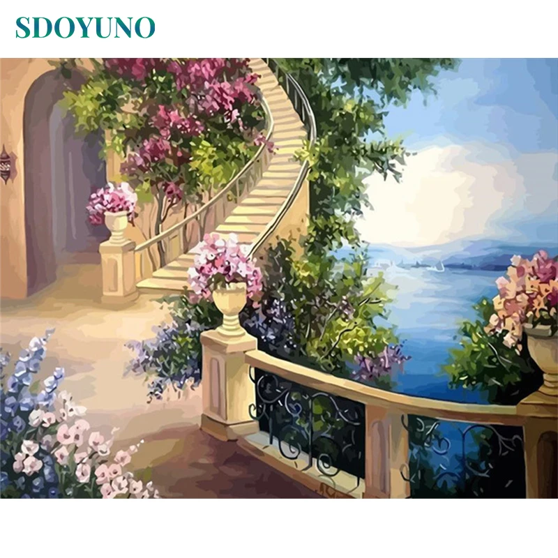 

SDOYUNO 60x75cm Pictures By Number House Kits Handpainted Painting By Numbers Landscape Drawing On Canvas DIY Home Decor Gift