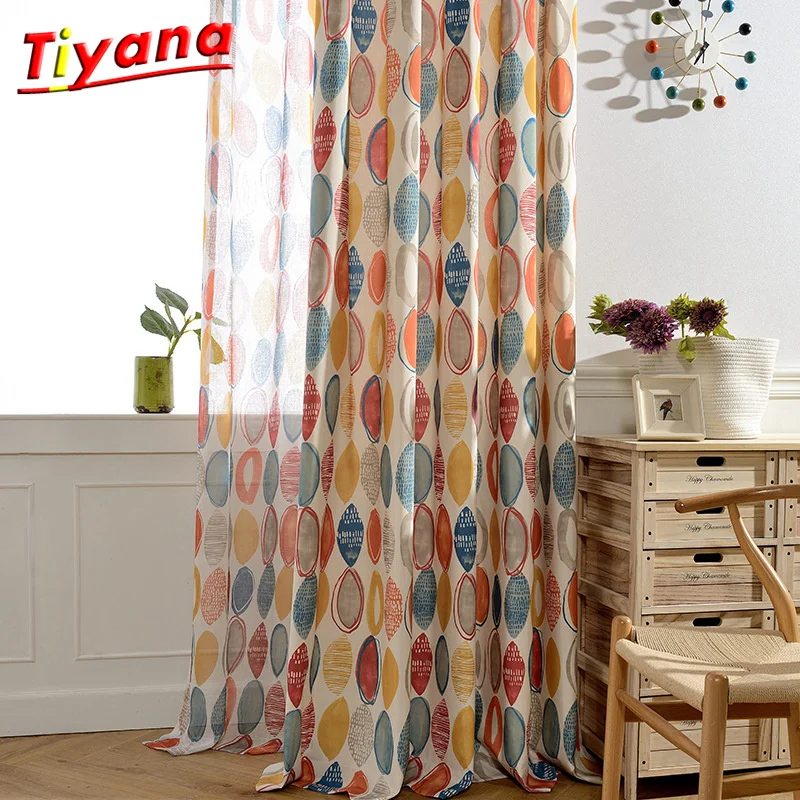 

Curtain Fabrics for Living Room Circle Cartoon Fabrics for Living Room Colorful Art inkjet Tulle for Bedroom WP090 *30