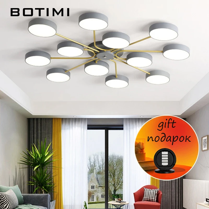 

BOTIMI Modern Gray White Black Iron Chandelier With Round Lampshades For Living Room Creative Acrylic Cover Bedroom Lighting
