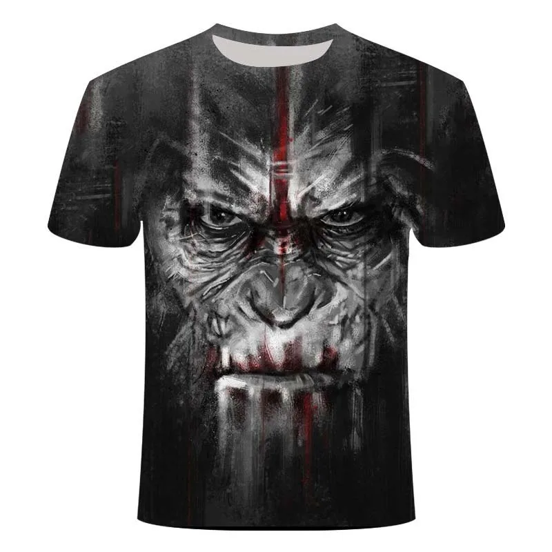 

3D personality three-dimensional funny orangutan monkey animal short-sleeved male funny plus size t-shirt printing spoof clothes