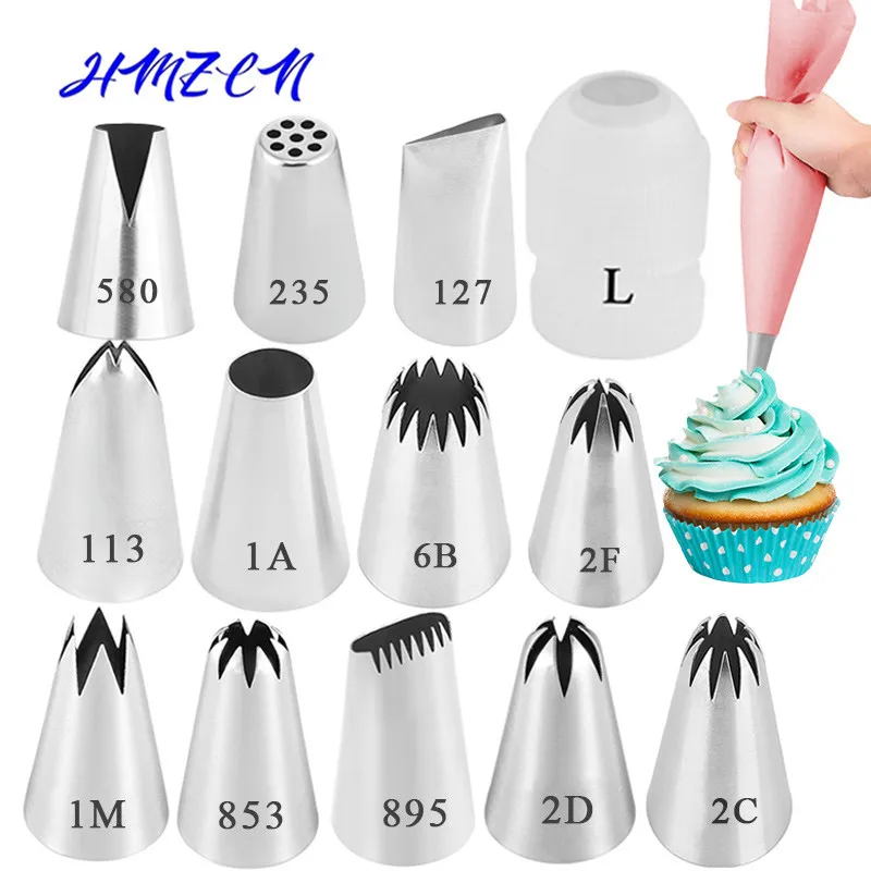 13 Styles Large Icing Piping Nozzles For Decorating Cake Baking Cookie Cupcake Nozzle Stainless Steel Pastry Tips | Дом и сад