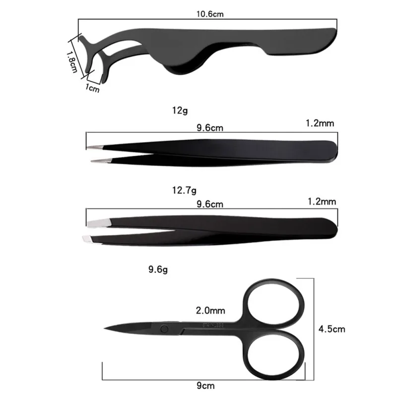 4 шт./компл. набор для макияжа черный пинцет бровей плоский зажим изогнутые