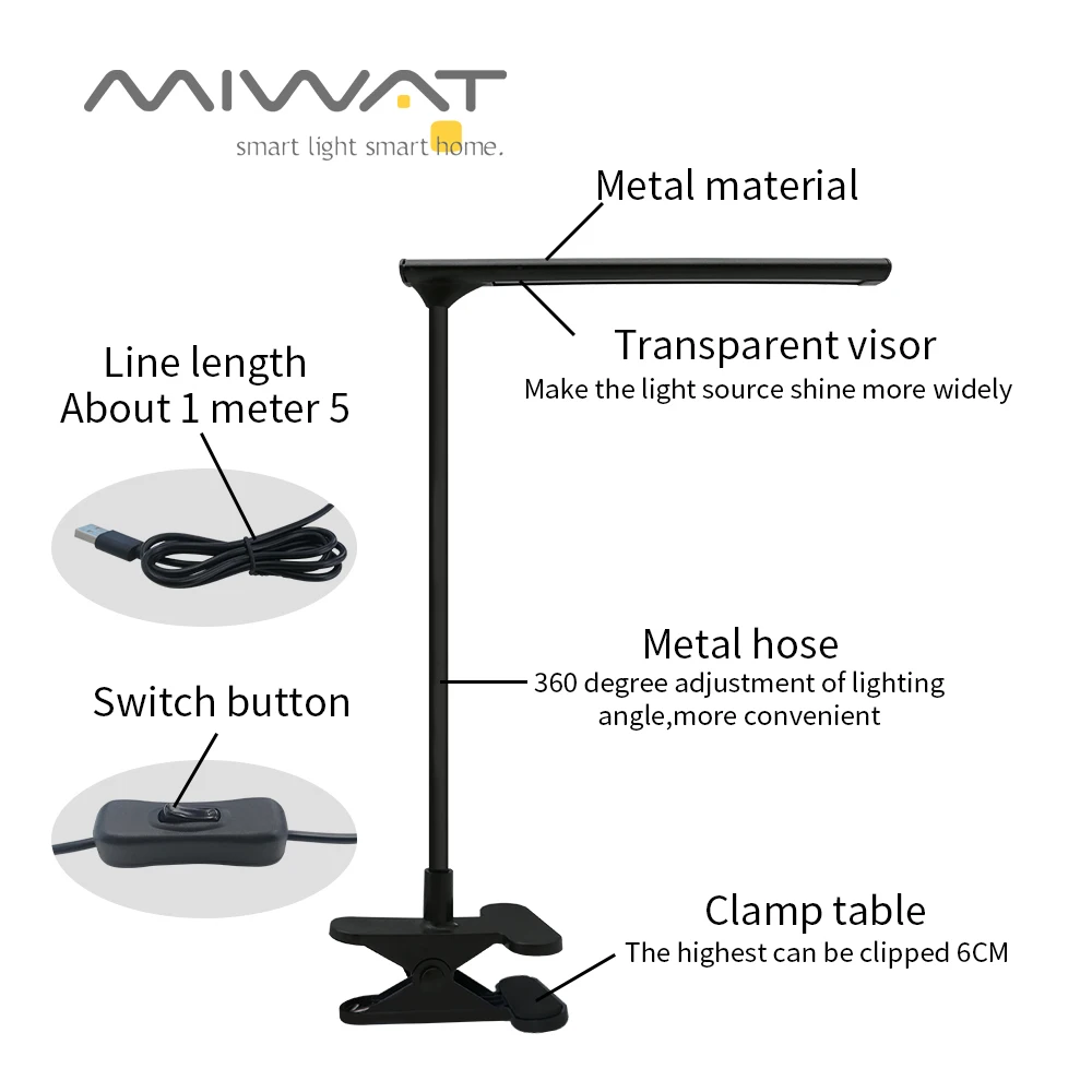 USB светодиодный регулируемый зажим для чтения книг лампа супер яркая DC 5V 3W