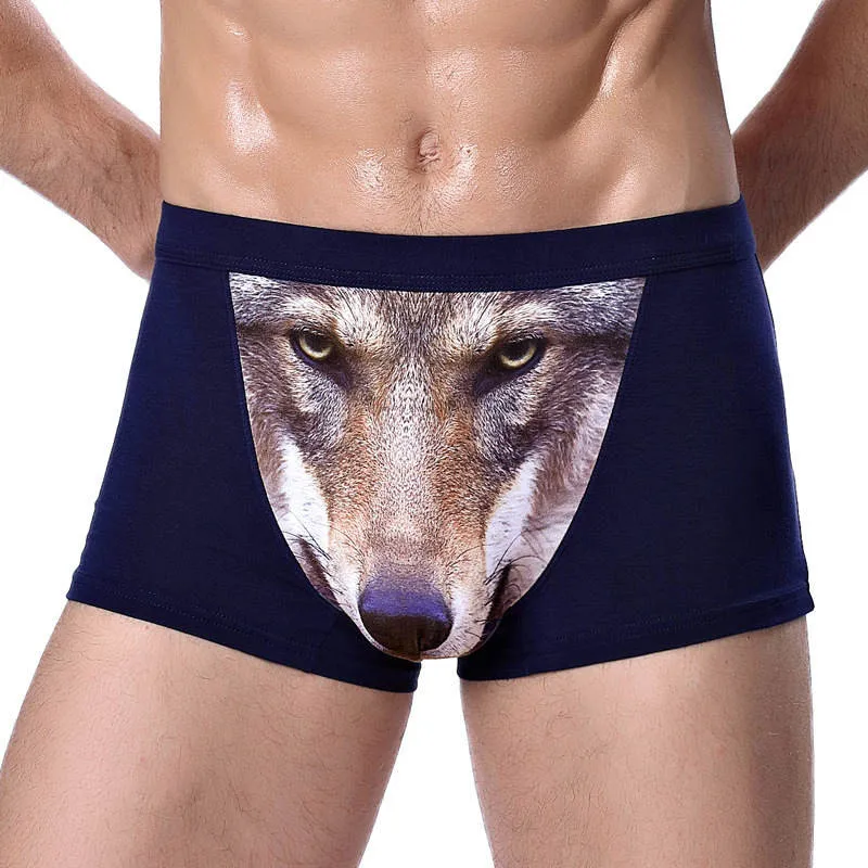 

2021 Men's Fashion Hot Style Big Pants Wolf Head Panties Loose Boxer Shorts Low Waist European And American Breathable