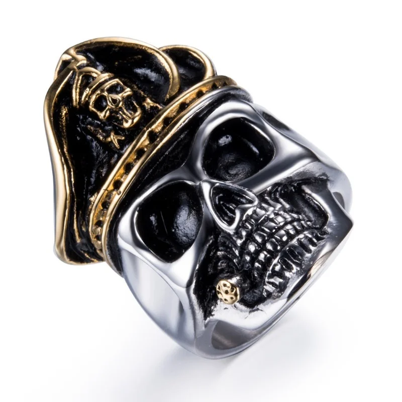 

Trendy Fashion Domineering Beret Punk Hip-hop Skull Ring Man Retro Gothic Officer Rock Accessories Jewelry Halloween Gift