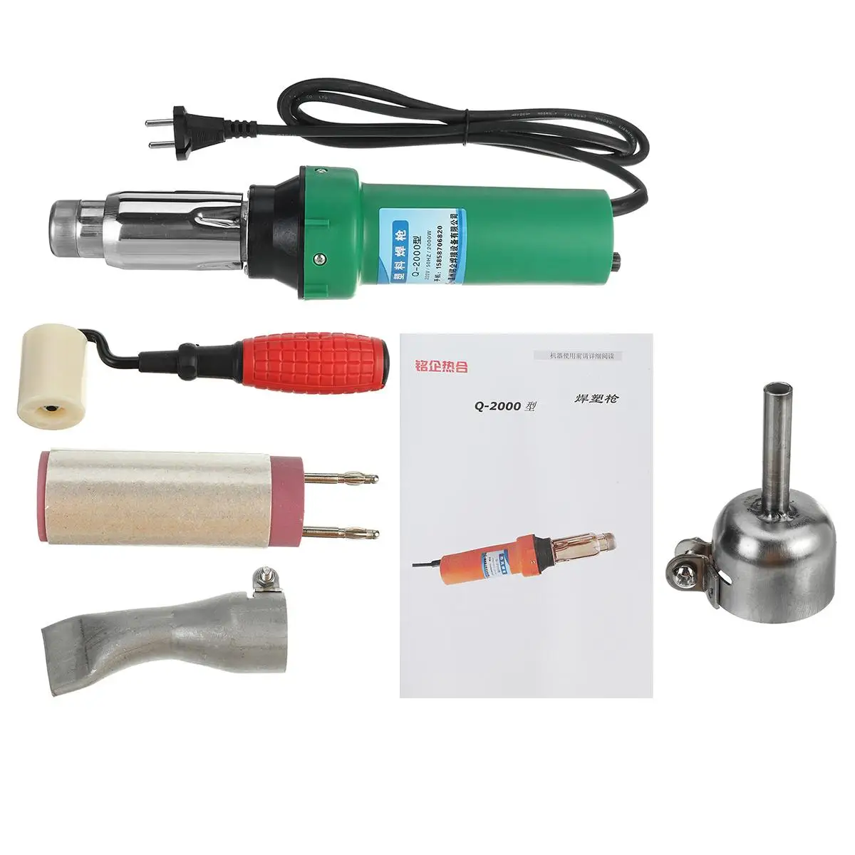 

220V 1600/2000W 3000Pa Plastic Integrated Welders Hot Air Welding Torch Gun Heating Core Set + Flat Round Nozzle +Roller