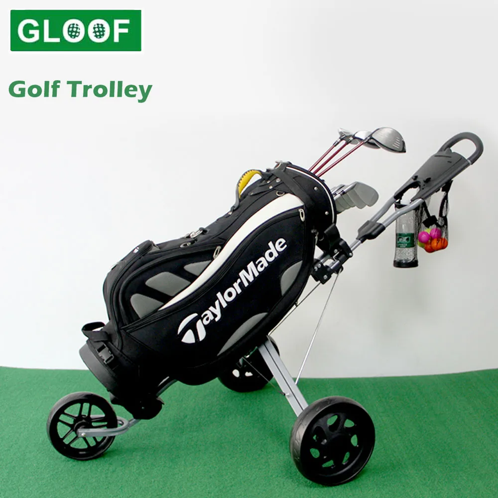 1pcs Gloof Foldable 3 Wheel Push Pull Golf Club Cart Trolley with Seat Scoreboard Bag Swivel