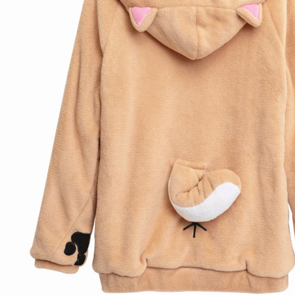 

Akita Dog Ear And Tail Sweatshirt Plush Women Raglan Hoodie Poleron Mujer 2021 Kangaroo Pocket Hoodie Paws Front Button Hoodie