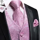 Привет-галстук Шелковый мужской костюм жилеты розовый Пейсли 4 шт тканый жилет с галстуком Карманный квадратный запонки набор бизнес свадебное платье Талия Куртка