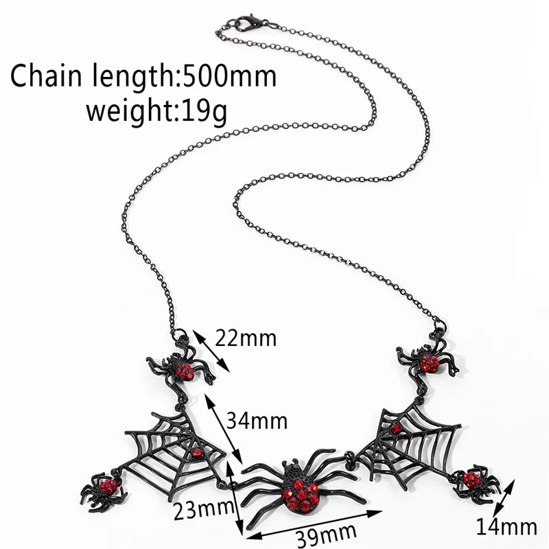 Украшения в стиле панк готика Хэллоуин черное ожерелье с пауком Красный Кристалл