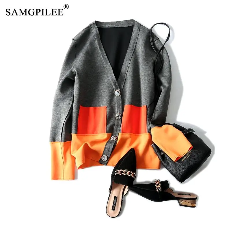 

Пальто женское зимнее 2021 повседневные Лоскутные куртки с длинным рукавом для женщин с V-образным вырезом однобортная тонкая стандартная ку...